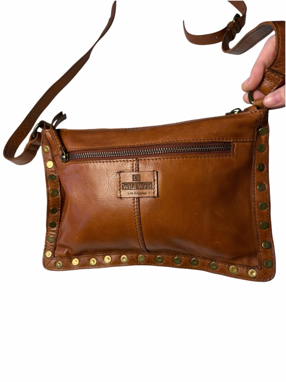 WILD WEST LOS ANGELES Leather Crossbody Handbag Basket Weave Studs Bohemian